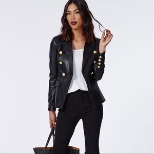 Missguided Gold Button Faux Leather Blazer Jacket